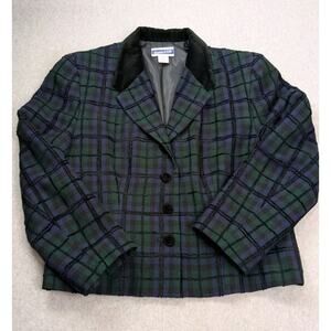 VTG Pendleton Womens 14P Blazer Wool Green Blue Plaid Tartan Velvet Collar USA